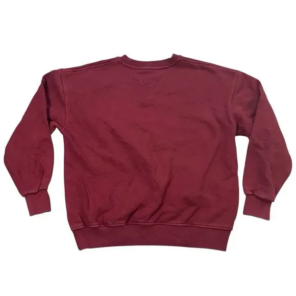 Tommy Jeans Sweatshirt Mens M Burgundy Embroidered Crest Logo Crewneck Pullover - Picture 9 of 12
